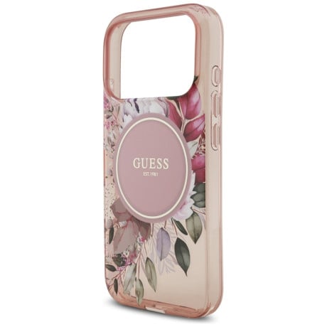 Оригінальний чохол Guess IML Flowers Pearl Strap з MagSafe на iPhone 17 Pro - Pink