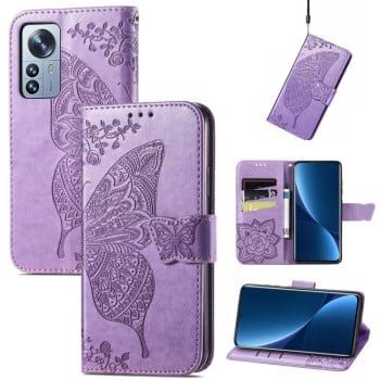 Чохол-книжка Butterfly Love Flower Embossed на Xiaomi 12 Pro - фіолетовий