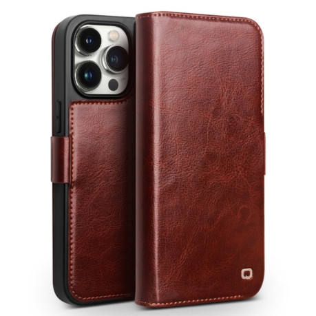 Чохол-книжка QIALINO Classic Genuine Leather для iPhone 15 Pro - коричневий