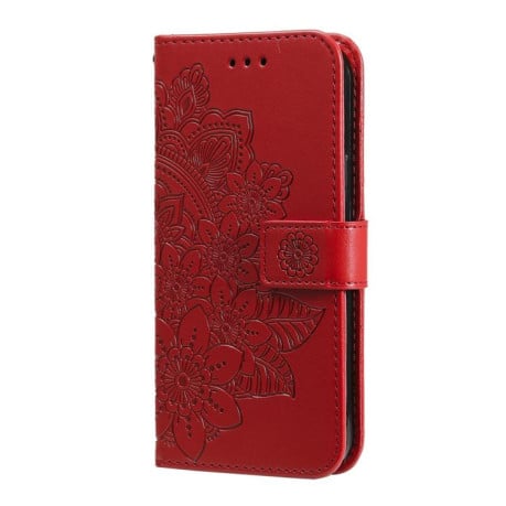 Чехол-книжка 7-petal Flowers Embossing для Xiaomi Poco F7 - червоний