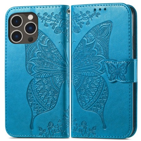Чехол-книжка Butterfly Love Flower Embossed для iPhone 15 Pro - синий