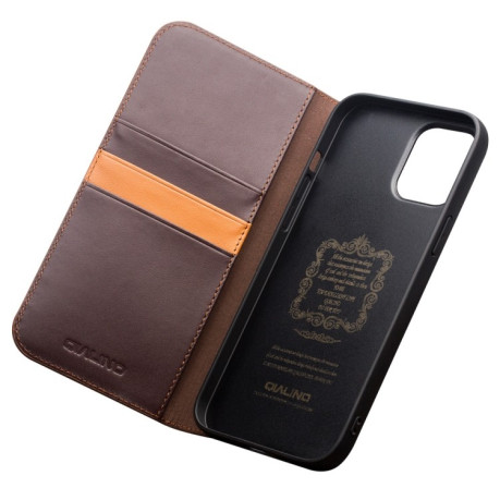 Шкіряний чохол QIALINO Wallet Case для iPhone 12 / 12 Pro - Brown