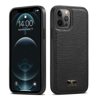 Противоударный чехол Fierre Shann Leather для iPhone 12 / 12 Pro - Cowhide Black