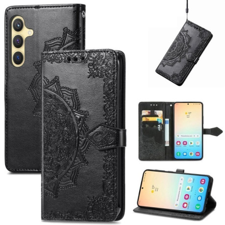 Чехол-книжка Mandala Embossing Pattern на Samsung Galaxy S25 Plus 5G - черный