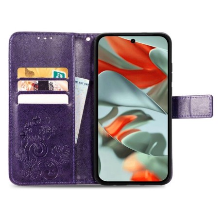 Чехол-книжка Four-leaf Clasp Embossed на Google Pixel 9 Pro XL - фиолетовый