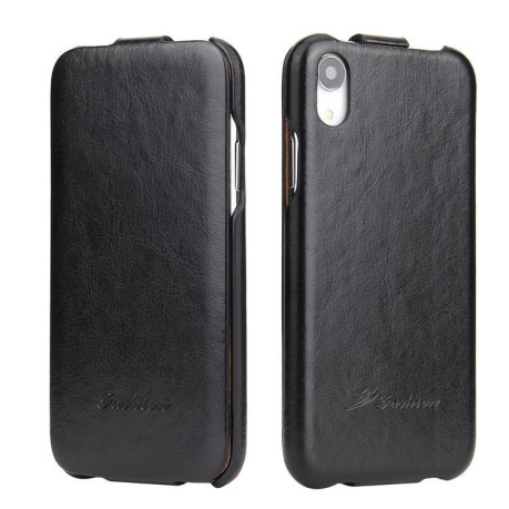 Кожаный флип-чехол Fierre Shann Retro Oil Wax Texture на  iPhone XR 6.1- черный