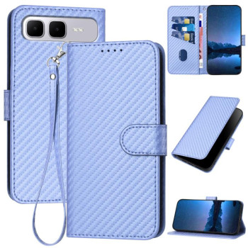 Чехол-книжка с фактурой Carbon Fiber магнитным хлястиком, ремешком для Infinix Smart 10 Plus 4G — светло-фиолетовый