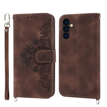 Чохол-книжка Skin-feel Flowers Embossed для Samsung Galaxy A24 4G - коричневий