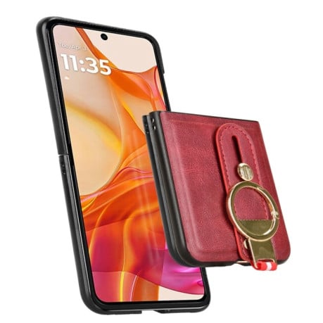 Противоударный чехол Wristband Leather Back для Motorola Razr 50 Ultra - красный