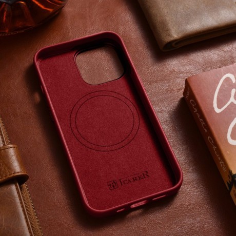 Шкіряний чохол iCarer Genuine Leather (MagSafe) для iPhone 14 Pro - червоний