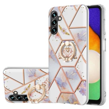 Противоударный чехол Electroplating Marble with Ring Holder для Samsung Galaxy A14 5G - серый
