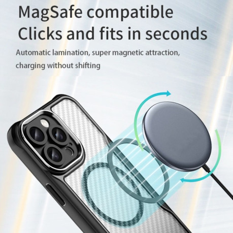Ударозахисний чохол Carbon Fiber Texture MagSafe Translucent на iPhone 16 Pro Max - синій