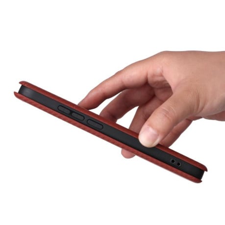 Чехол-книжка Carbon Fibre Texture на Xiaomi Poco F7 5G - коричневий