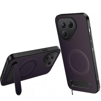 Магнітний чохол Wanlonfeng з підставкою і карбоновою текстурою на Tecno Pova 7 4G / Pova 7 Neo — фіолетовий