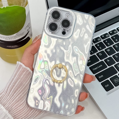 Чохол протиударний Plating Glitter Texture Ring Holder для iPhone 16 Pro Max - White Wrinkles