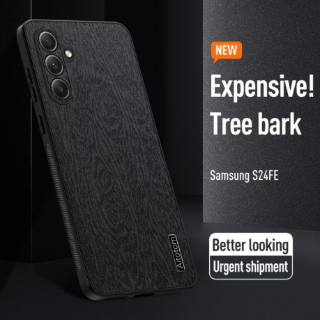 Чехол Tree Bark Leather Shockproof для Samsung Galaxy S24 FE 5G - черный