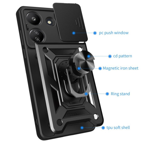 Противоударный чехол Camera Sliding для Xiaomi Redmi 13C/Poco C65 4G - зеленый