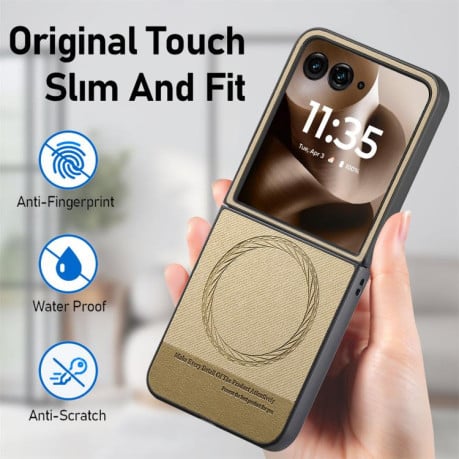 Чехол Twill Fabric Leather Skin Magnetic для Motorola Razr 60 Ultra - хаки