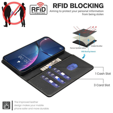 Чохол-книжка Litchi Texture RFID Anti-theft Leather для Motorola Edge 60 Pro - чорний