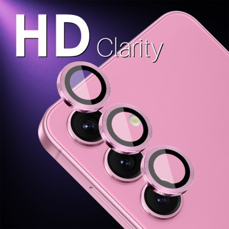 Защитное стекло NORTHJO Glitter Camera Lens Protector Tempered Glass Metal Ring на Samsung Galaxy S25 5G - розовое