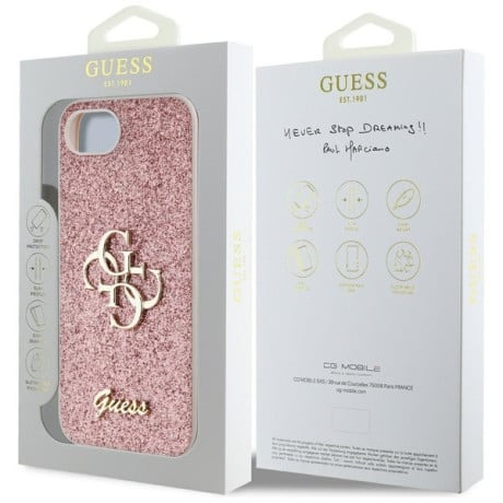 Оригінальний чохол Guess Big Metal Logo Fixed Glitter для iPhone 16e - Pink