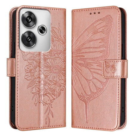 Чехол-книжка Embossed Butterfly для Xiaomi Poco F6 - розовое золото