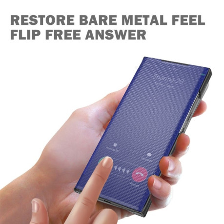 Чехол-книжка Carbon Fiber Texture View Time для Samsung Galaxy S21 FE - синий