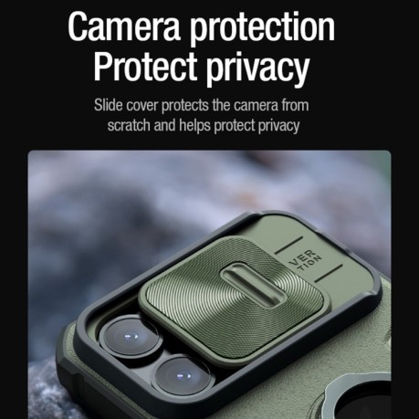 Противоударный чехол NILLKIN Shockproof CamShield Armor для iPhone 15 Pro Max - зеленый