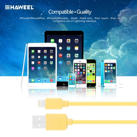 Зарядний кабель HAWEEL 1m High Speed ​​35 Cores 8 Pin для USB Sync Charging Cable для iPhone, iPad - жовтий