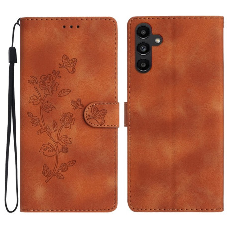 Чехол-книжка Flower Butterfly Embossing для Samsung Galaxy A05s - коричневый