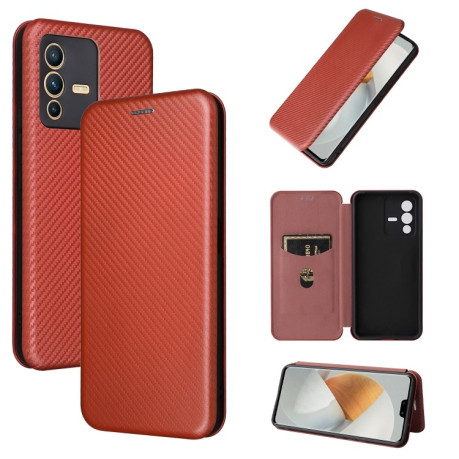 Чехол-книжка Carbon Fiber Texture на Vivo S12 5G/V23 5G - коричневый