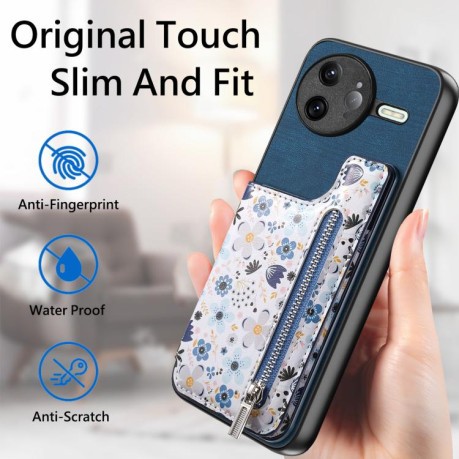 Протиударний чохол Retro Painted Zipper Wallet для Xiaomi Poco F7 Ultra 5G - синій