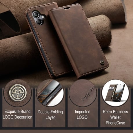 Чехол-книжка CaseMe-013 многофункциональный с кармашком на карт на Samsung Galaxy A07/A06 - кофейный