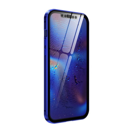 Двухсторонний магнитный чехол Adsorption Metal Frame для iPhone 12 mini - сине-фиолетовый