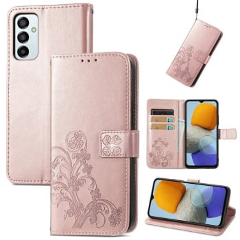 Чехол-книжка Four-leaf Clasp Embossed на Samsung Galaxy M23 - розовое золото
