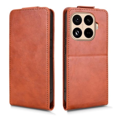 Флип-чехол Magnetic Vertical Flip Leather на Xiaomi 15T Pro 5G - коричневый