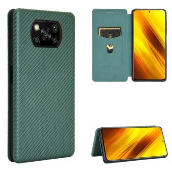 Чохол-книжка Carbon Fiber Texture на Xiaomi Poco X3 / Poco X3 Pro - зелений