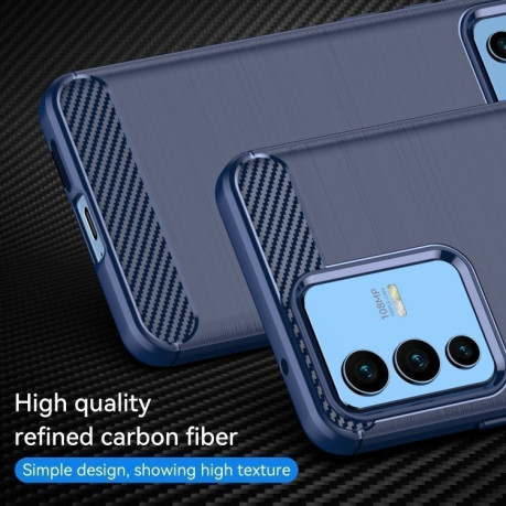 Противоударный чехол Brushed Texture Carbon Fiber на Vivo V23 5G - синий