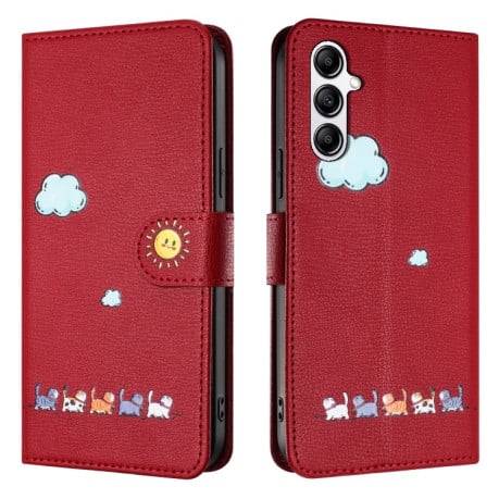 Чохол-книжка Cartoon Cats Leather Samsung Galaxy A25 5G - червоний