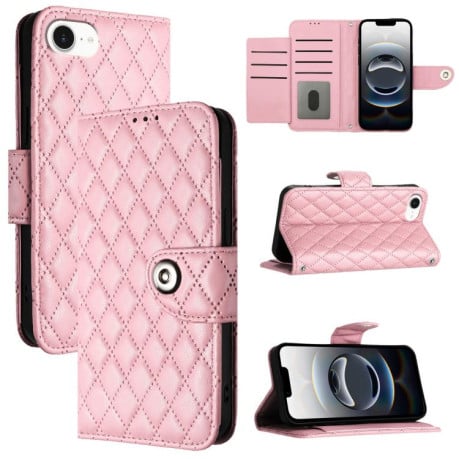 Чохол-книжка Rhombic Texture Flip Leather для iPhone 16e - рожевий