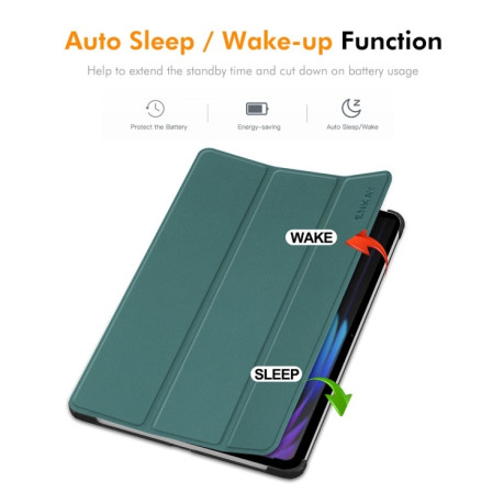 Чехол ENKAY Tri-fold Custer Texture Leather Smart для Xiaomi Pad 7 / 7 Pro - зеленый