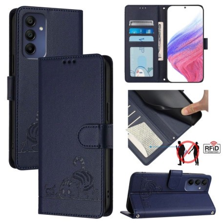 Чехол-книжка Cat Embossing Pattern на Samsung Galaxy A16 5G - синий