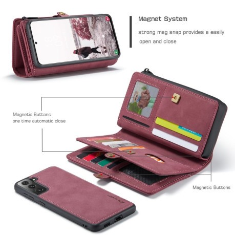 Кожаный чехол-кошелек CaseMe 018 на Samsung Galaxy S21 FE - красный
