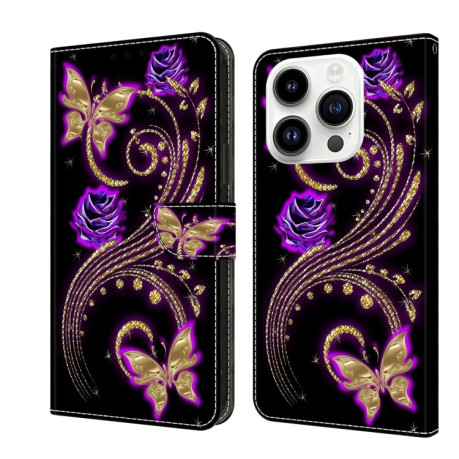 Чехол-книжка Crystal 3D Shockproof Protective Leather для iPhone 15 Pro - Purple Flower Butterfly