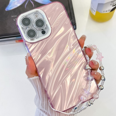 Противоударный чехол Plating Glitter Texture Chain для  iPhone 16 Pro Max - Pink Water Ripples