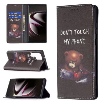 Чехол-книжка Colored Drawing Pattern Invisible для Samsung Galaxy S22 Ultra 5G - Bear