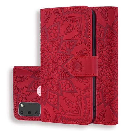 Чехол-книжка Lucky Clover Halfway Mandala Embossing Pattern на Samsung Galaxy M21/M30s- красный