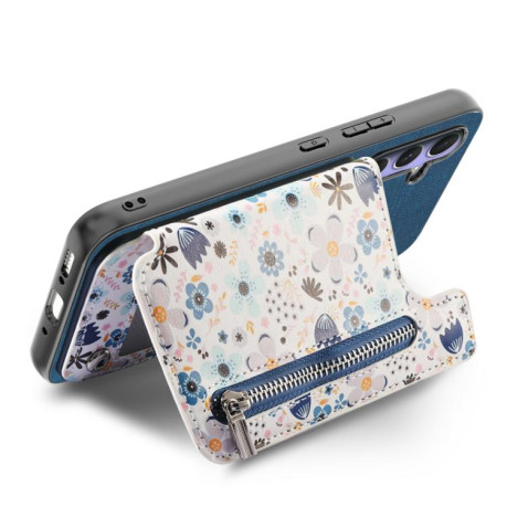 Противоударный чехол Retro Painted Zipper Wallet для OPPO Reno13 F 5G - синий