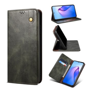 Чехол-книжка Simple из эко-кожи Crazy Horse с воском на OPPO Reno 8 - зеленый