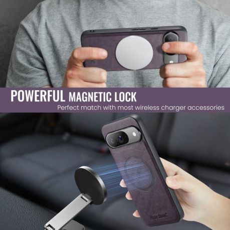 Чохол Fierre Shann Cowhide Texture MagSafe Magnetic для Google Pixel 9 Pro XL - фіолетовий